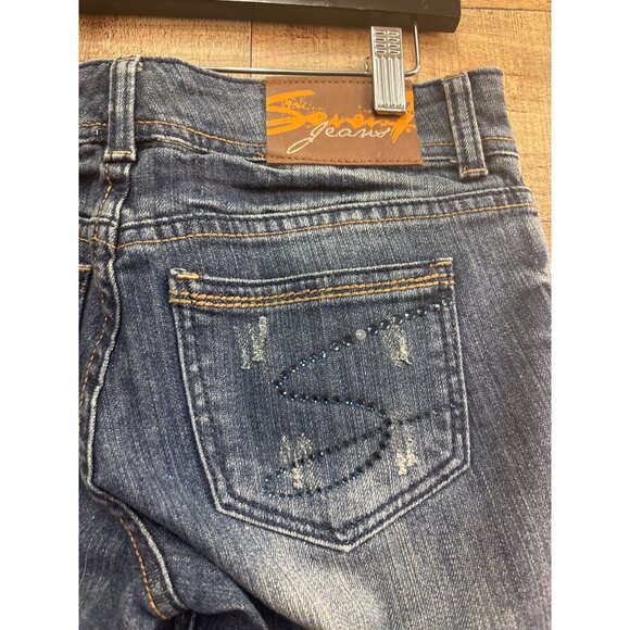 Seven7 Womens Bootcut Jeans Size 25 Distressed Denim with Rhinestone Pocket Acce - Picture 4 of 9
